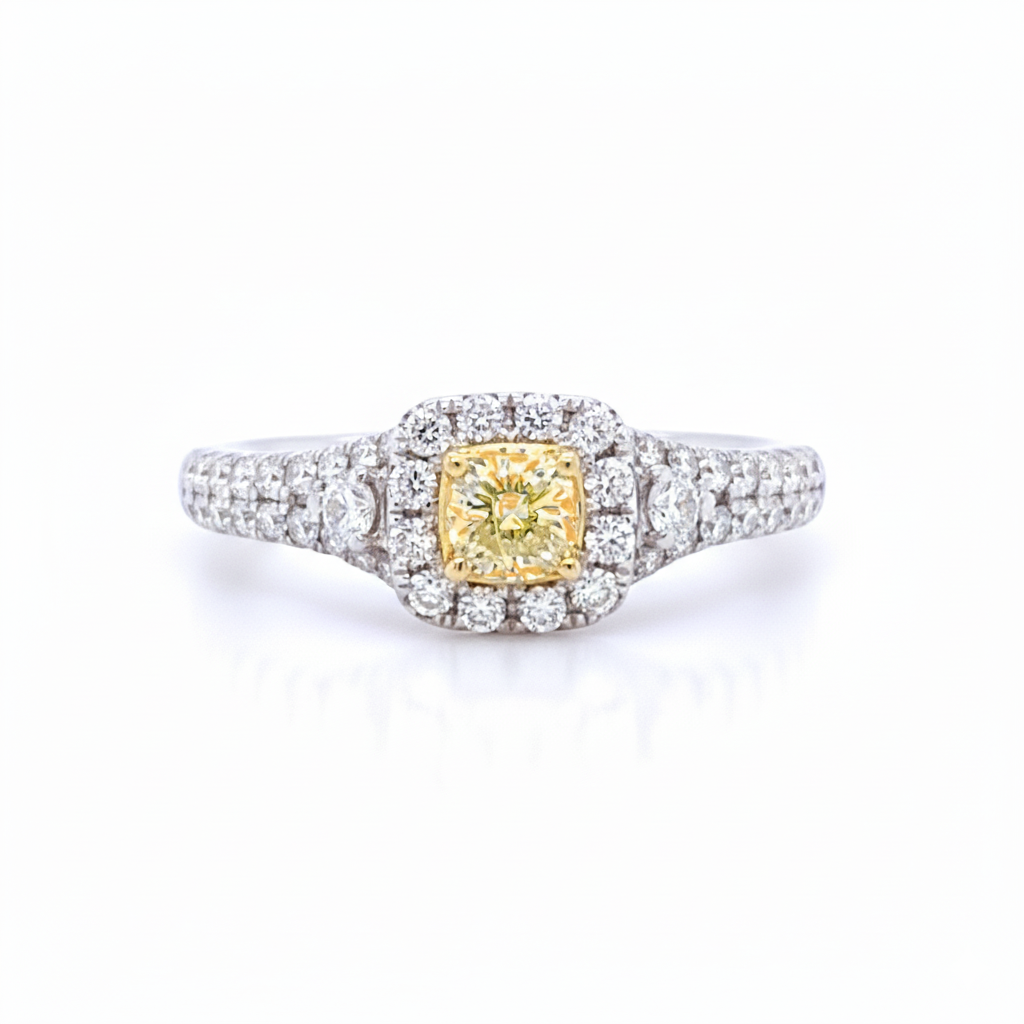 The Sunburst Halo Ring: 14k White Gold with Natural Fancy Yellow Diamond - SKU 1910715 - Image 6