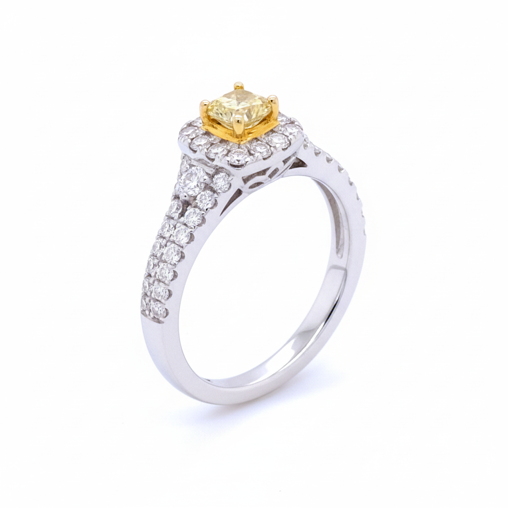 The Sunburst Halo Ring: 14k White Gold with Natural Fancy Yellow Diamond - SKU 1910715 - Image 5