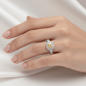 Alternative view of The Sunburst Halo Ring: 14k White Gold with Natural Fancy Yellow Diamond - SKU 1910715
