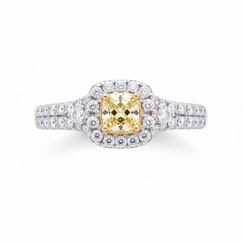 The Sunburst Halo Ring: 14k White Gold with Natural Fancy Yellow Diamond - SKU 1910715 - Image 4