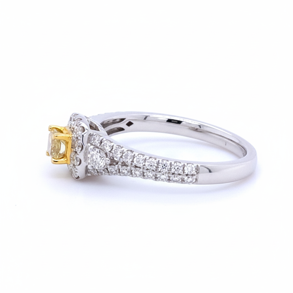 The Sunburst Halo Ring: 14k White Gold with Natural Fancy Yellow Diamond - SKU 1910715 - Image 3