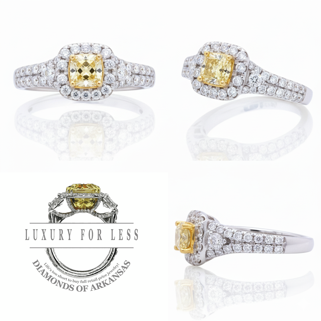 The Sunburst Halo Ring: 14k White Gold with Natural Fancy Yellow Diamond - SKU 1910715