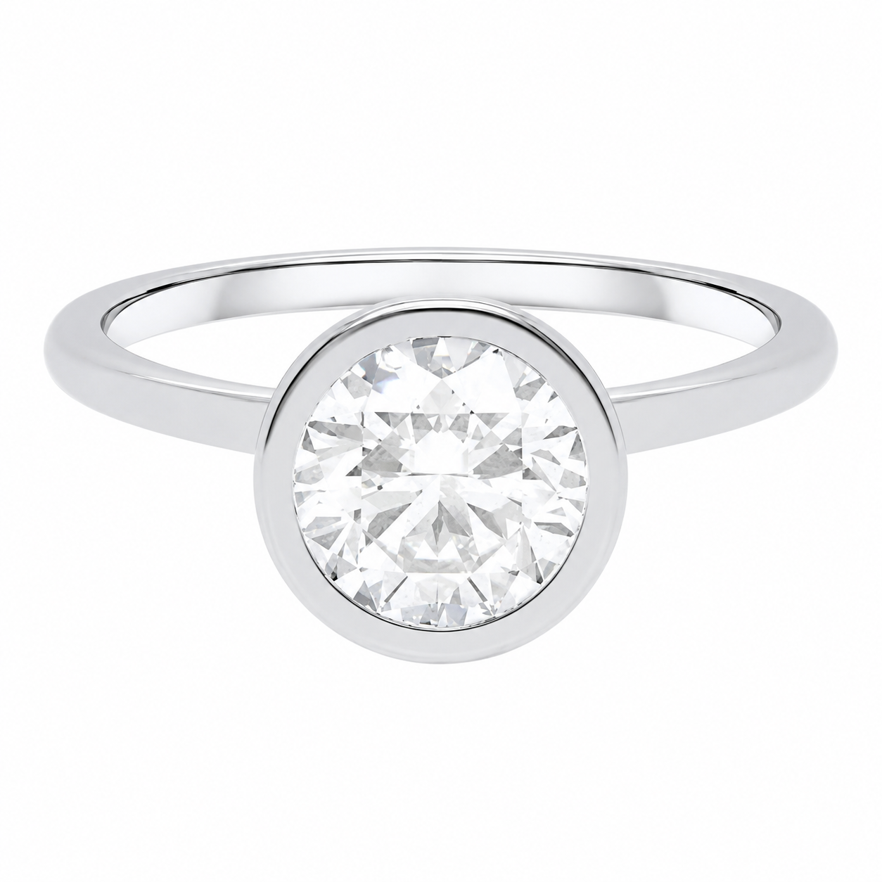 14K White Gold 2.00 CTW Round Brilliant Lab-Grown Diamond Bezel Set Ring