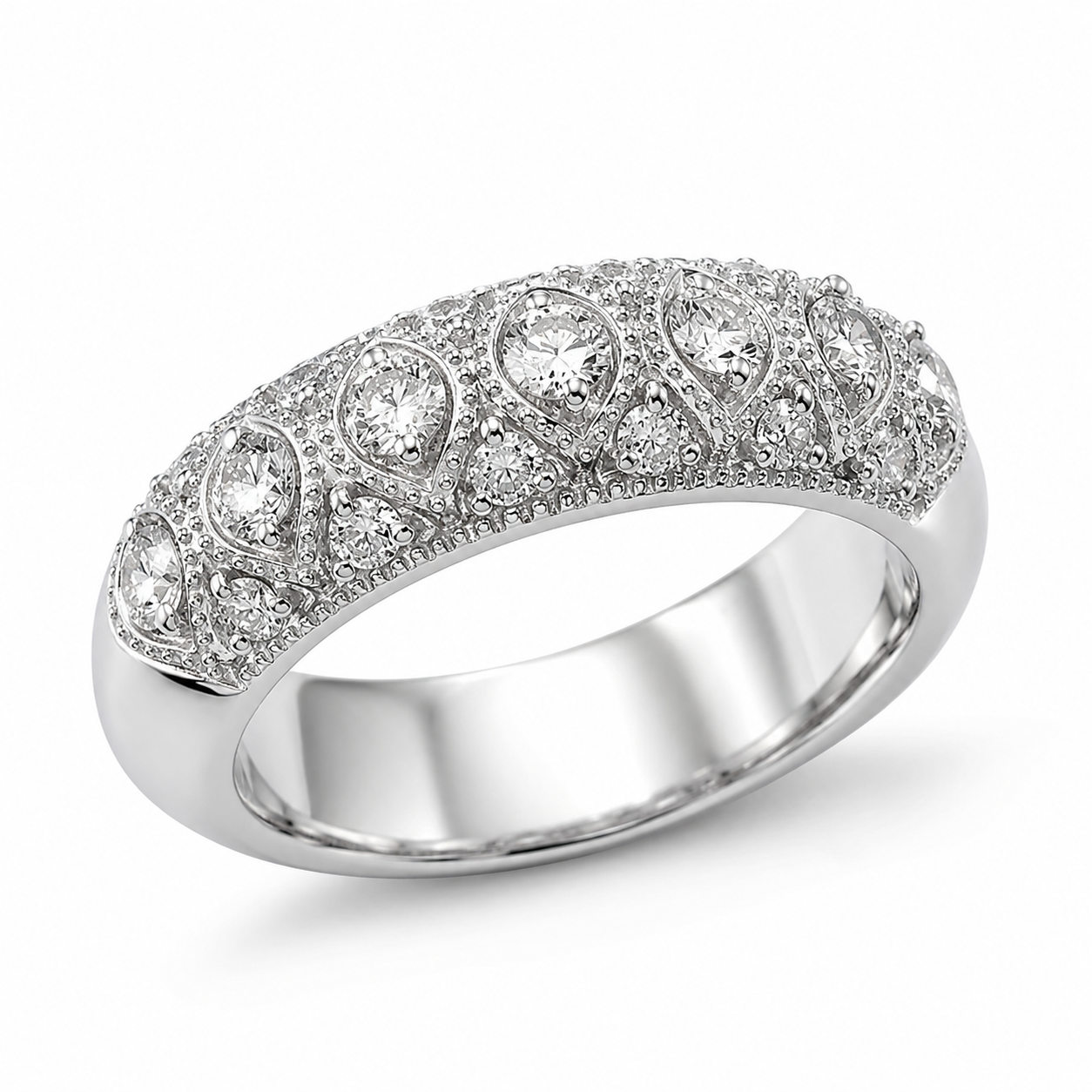 Sterling Silver 0.75 CTW Round Lab-Grown Diamond Milgrain Band