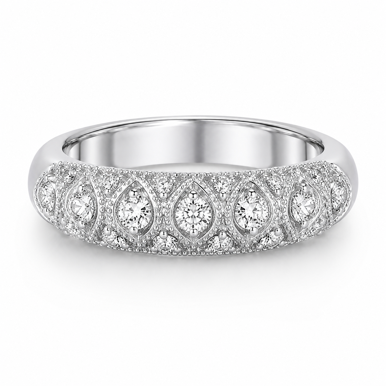 Sterling Silver 0.75 CTW Round Lab-Grown Diamond Milgrain Band - Image 2