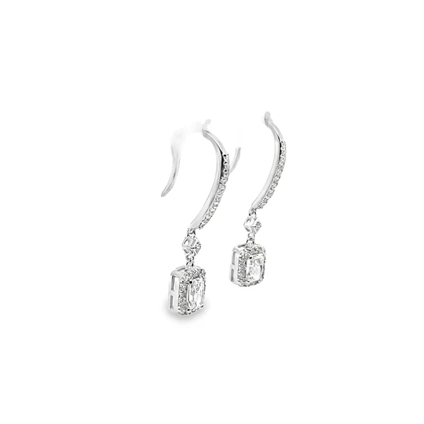 Sterling Silver 1.00 CTW Radiant-Cut Lab-Grown Diamond Halo French Wire Drop Earrings