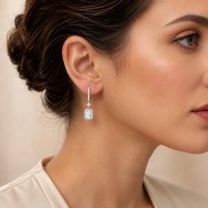Alternative view of Sterling Silver 1.00 CTW Radiant-Cut Lab-Grown Diamond Halo French Wire Drop Earrings