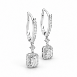 Sterling Silver 1.00 CTW Radiant-Cut Lab-Grown Diamond Halo French Wire Drop Earrings - Image 3