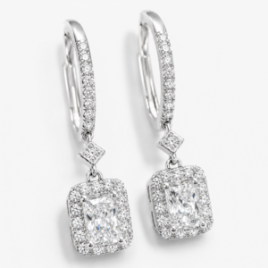 Sterling Silver 1.00 CTW Radiant-Cut Lab-Grown Diamond Halo French Wire Drop Earrings - Image 4