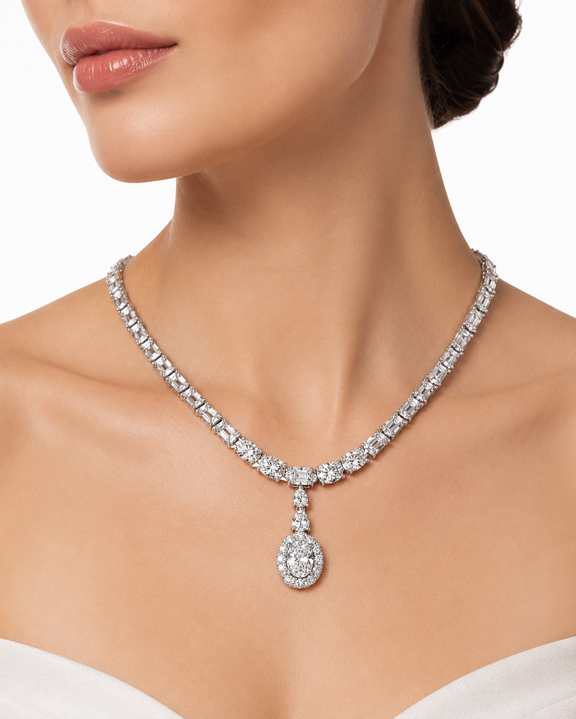 14K white gold lab grown diamond drop necklace - Image 2