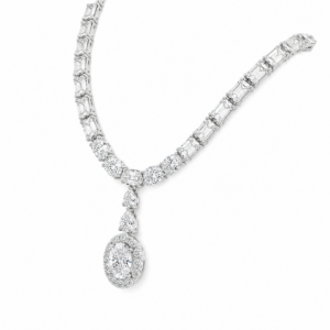 14K white gold lab grown diamond drop necklace - Image 4