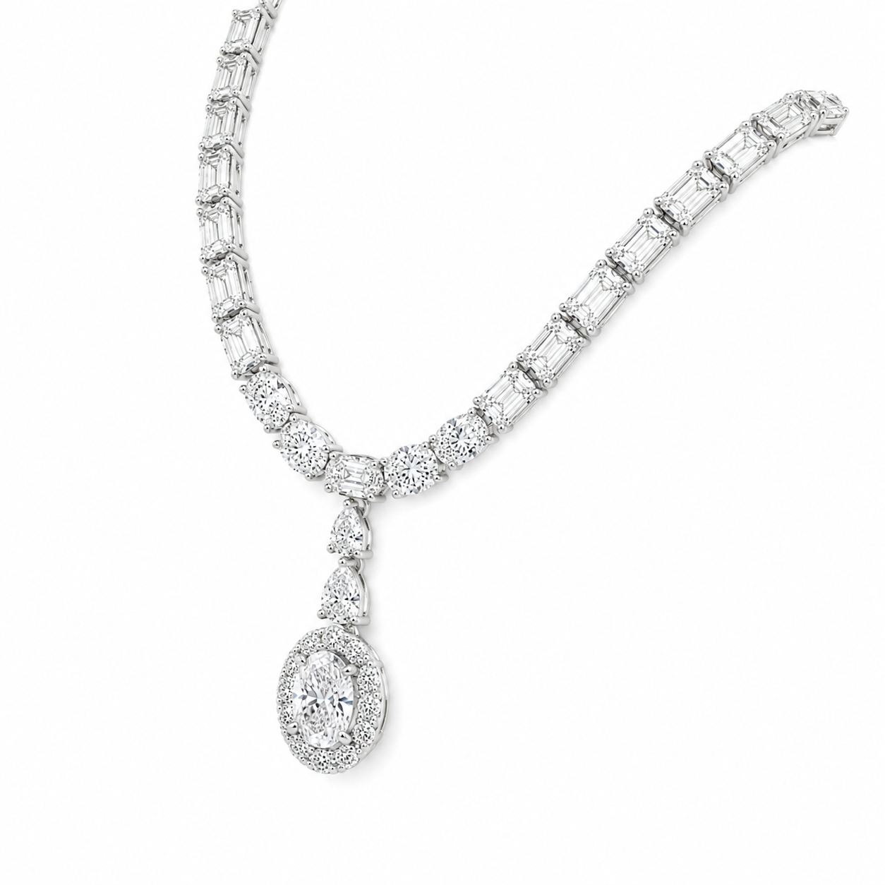 14K white gold lab grown diamond drop necklace - Image 4