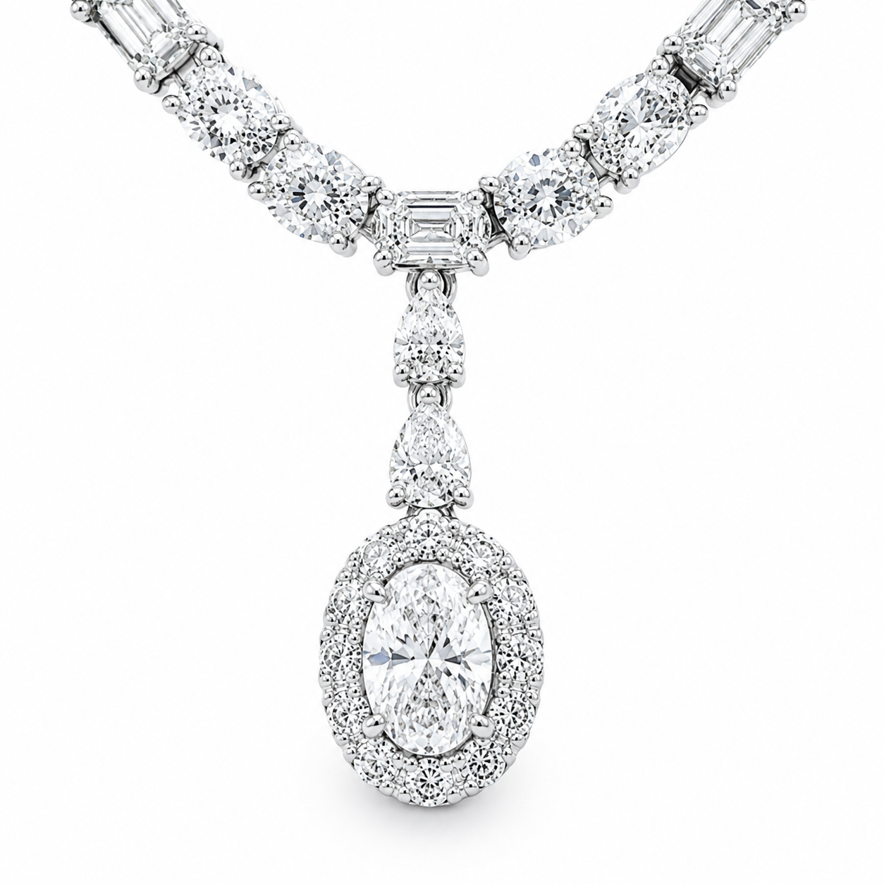 14K white gold lab grown diamond drop necklace