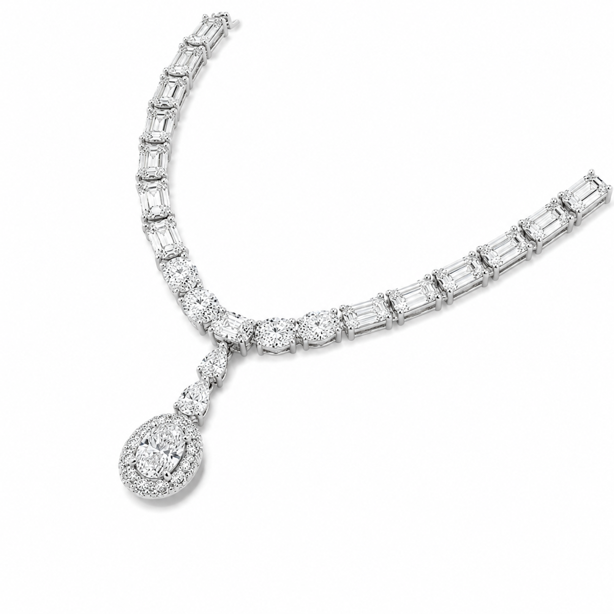 14K white gold lab grown diamond drop necklace - Image 3